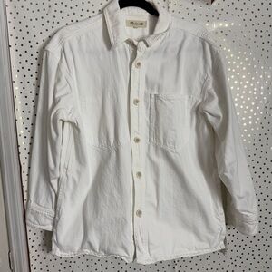 Madewell Womens Oversized Denim Button Chore Jacket White Cotton